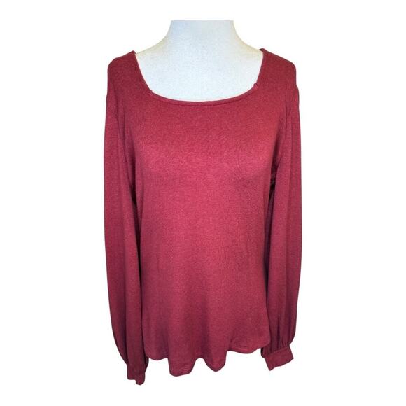 Nordstrom Women's XL Red Square Neck Long Sleeve Blouse Casual Top NWOT‎ - Picture 1 of 8